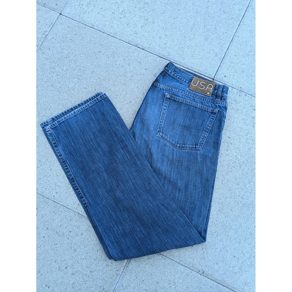 John Varvatos U.S.A. Jeans Mens 36x34 Blue Straight Leg Button Fly Denim